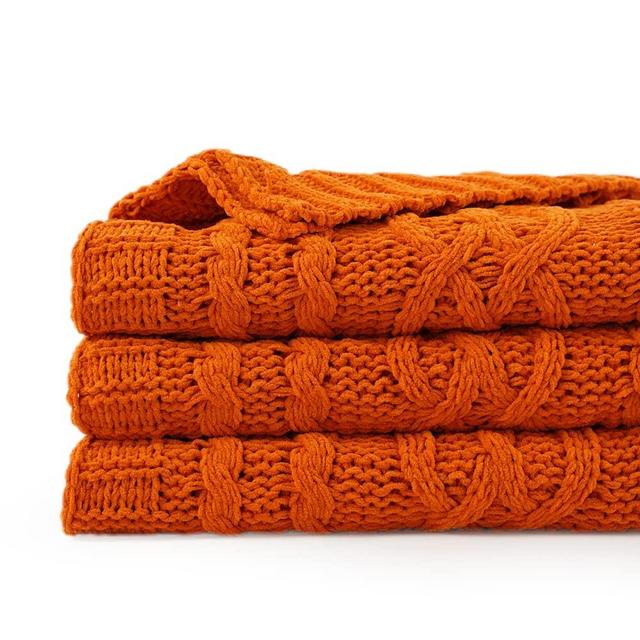 Battilo Burnt Orange Throw Blanket 51" x 67" Warm Fall Throw Blanket for Couch, Halloween Decoration, Woven Chenille Knit Throw Blanket, Super Soft, Cozy, Autumn Fall Decor Throw Blanket Orange.