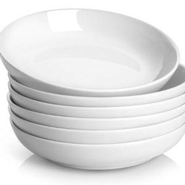 Y YHY Pasta Bowls, 30oz Salad Bowls White Soup Bowls Large Pasta Serving Bowl Porcelain Pasta Plates Wide and Shallow Bowls Set of 6 Microwave Dishwasher Safe Valentines Day Gift