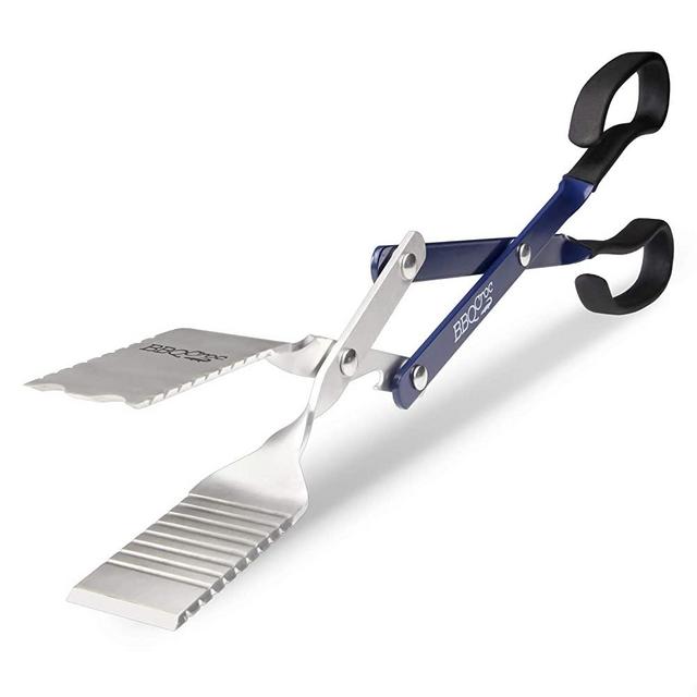 BBQCroc 3 in 1 Barbecue Tool 18-inch - Extra Light and Long Tongs, Spatula and Grill Scraper (Blue) (18 inch Without Flashlight)