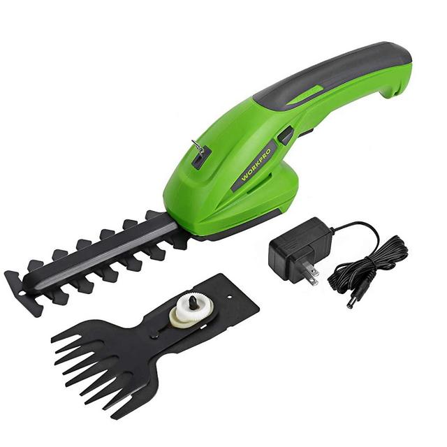 WORKPRO 7.2V 2-in-1 Cordless Grass Shear + Shrubbery Trimmer - Handheld Hedge Trimmer, Rechargeable Lithium-Ion Battery and Charger Included