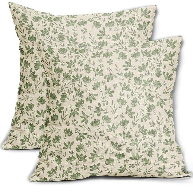 Sage Green Floral Pillow Covers 20x20 Set of 2 Spring Vintage Rustic Old Style Cute Flower Green Cream Print Decorative Outdoor Pillowcases Farmhouse Throw Cushion Case Decor for Couch Sofa Bed