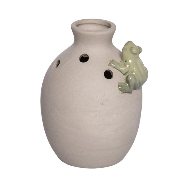 Transpac Ceramic Vase with Frog Med Multicolored for Floral Display and Home Decor