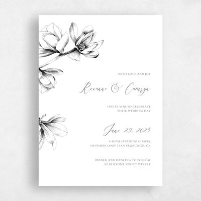 White Floral Wedding Invitation - Novela Portrait