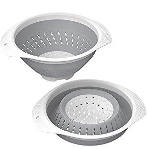 Vremi 5 Quart Collapsible Colander - BPA Free Silicone Food Strainer with Handles - Heavy Duty Foldable and Heat Resistant Kitchen Drainer Steam Basket for Pasta and Veggies - Dishwasher Safe - Gray