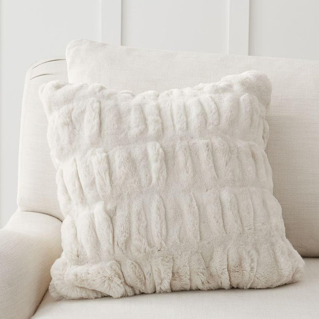 Faux Fur Ruched Pillow Cover, 18 x 18", Ivory