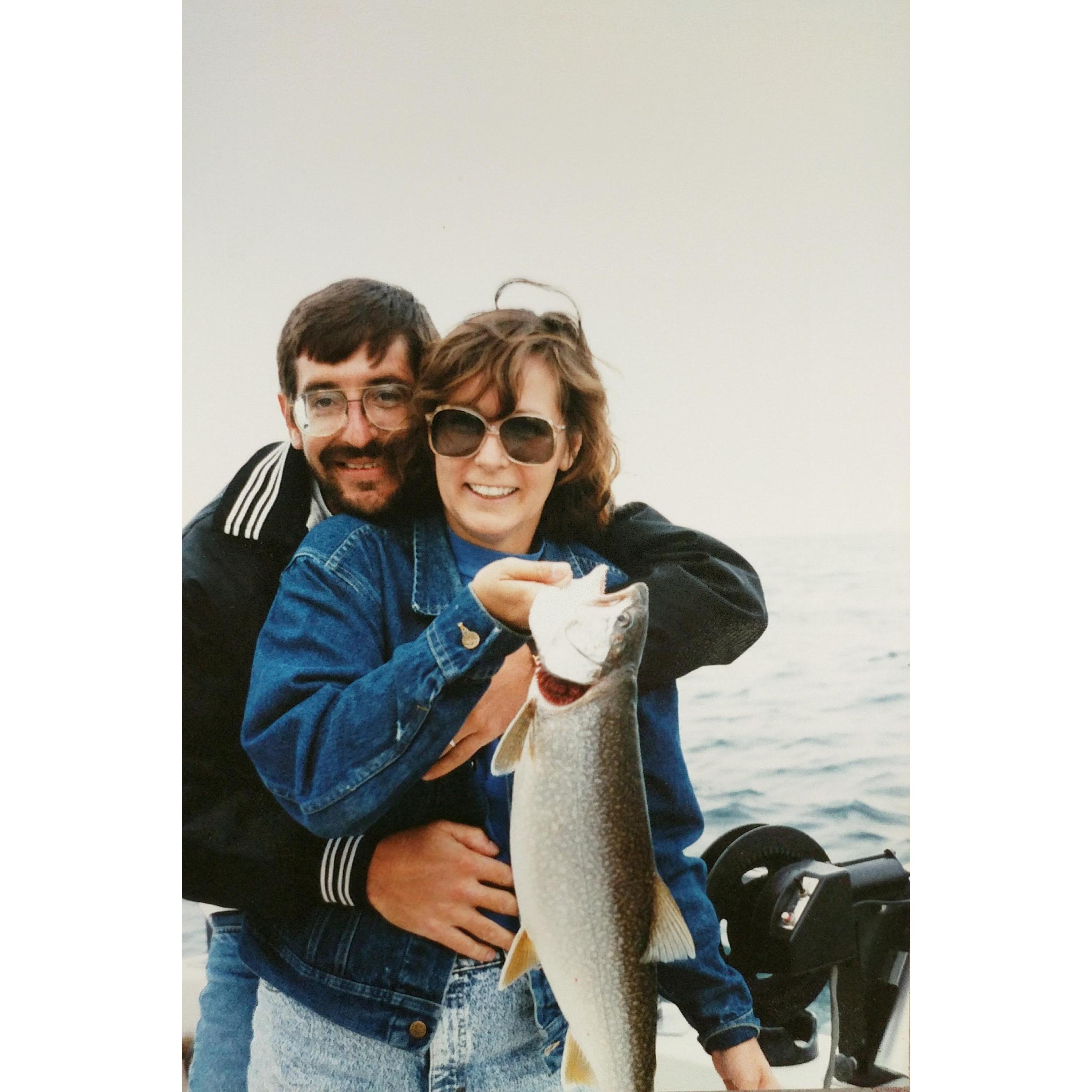 Robert and Eileen Hall (Father and Mother of the Groom) Enjoying some time on the water and catching big fish! yr unkown
