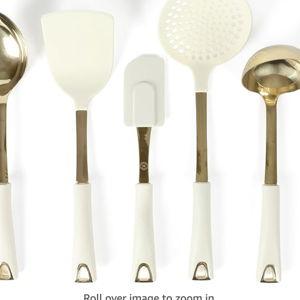 Lockton 5-Piece Stainless Steel & Nylon Kitchen Tool Set - Linen w/Gold