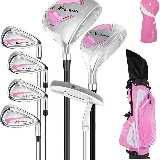 XDriveMax 8-Piece Right & Left Hand Complete Golf Club Set for Men & Women: Wood, Hybrid, Irons, Putter & Bag - Beginner Friendly, High Distance & Accuracy