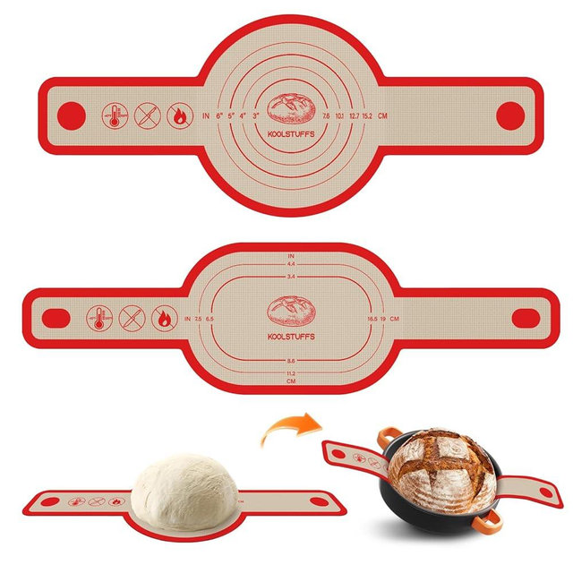Silicone Bread Sling Oval and Round, 2Pcs Non-Stick Reusable Bread Sling, Sourdough Tools & Dutch Oven Accessories, Red