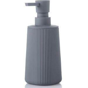 Small Soap Dispenser for Bathroom and Kitchen, Modern Farmhouse Striped Style Plastic Hand Soap Dish Soap Dispenser with Pump Matte Gray