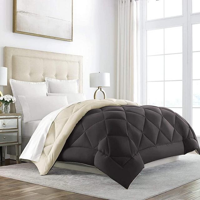 Sleep Restoration Down Alternative Comforter - Reversible - All-Season Hotel Quality Luxury Hypoallergenic Comforter -King/Cal King - Brown/Cream