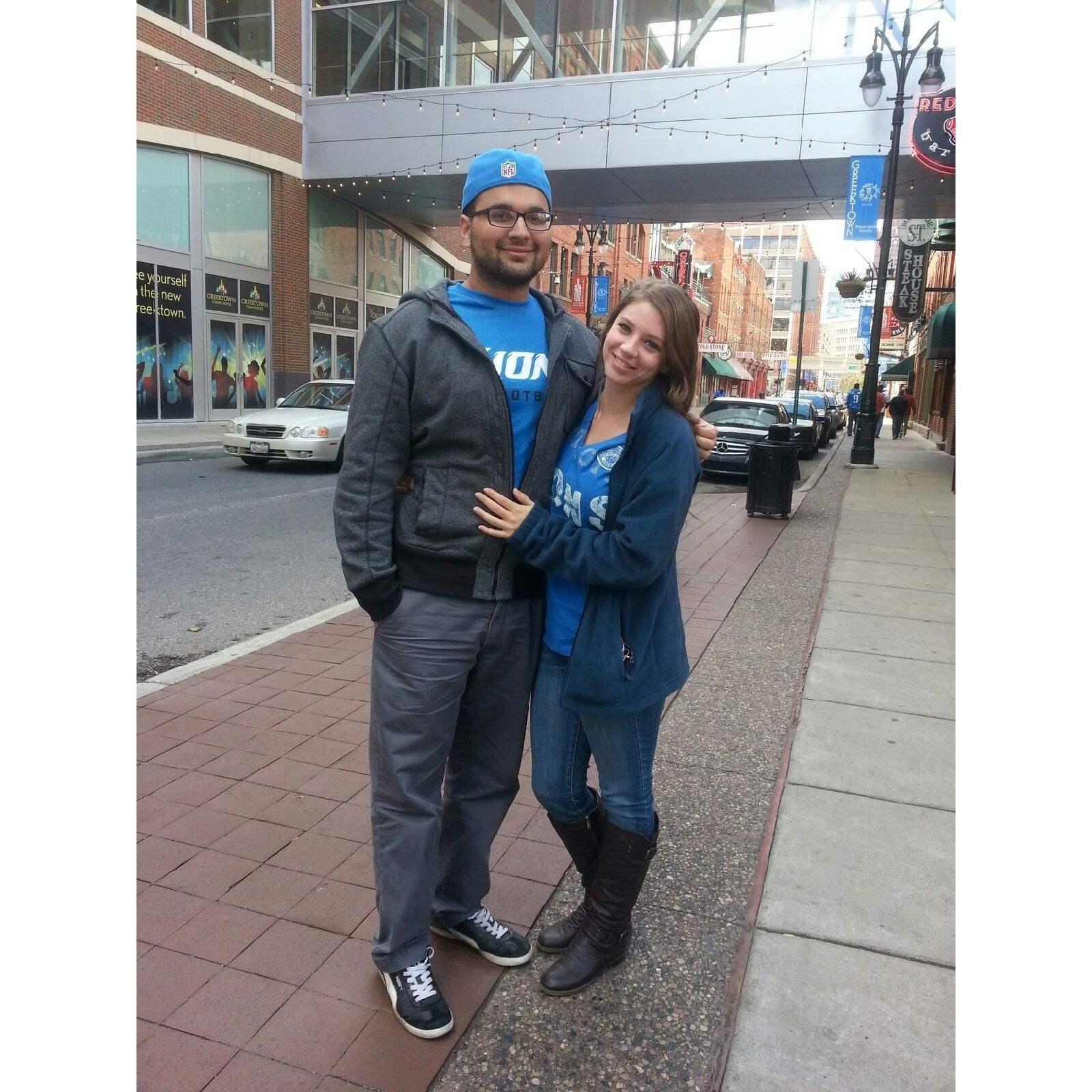 Downtown Detroit going to a Lion's Game for Aaras' 21st birthday in 2014