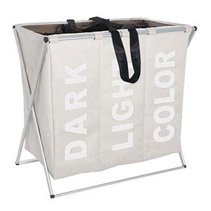 Folding Laundry Washing Basket Bag 3 Section Foldable Fabric Laundry Hamper Sorter 130 L Capacity Polyester 63 x 57 x 38cm