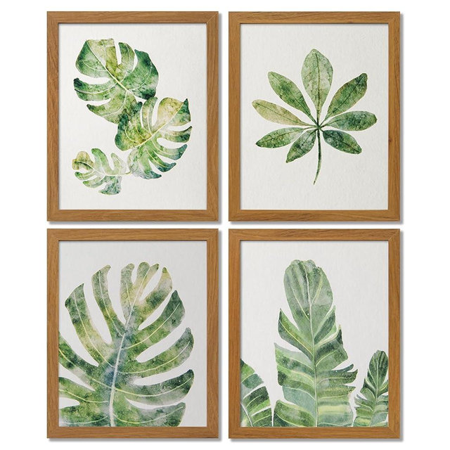 WOWSTAR Botanical Wall Art, Framed Art for Living Room, Picture Frame, Green Modern Wall Decor with Green Plant Pictures for Bedroom, Bathroom (4 Pack, 10in x 8in)