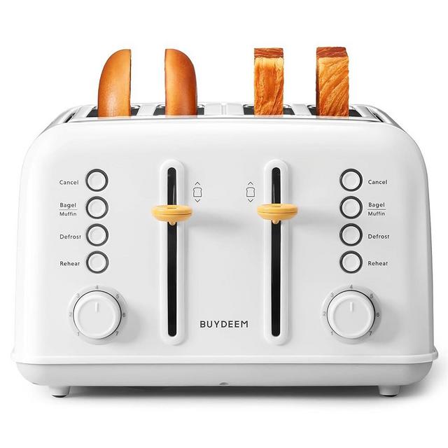 BUYDEEM DT640 4-Slice Toaster, Extra Wide Slots, Stainless Steel with High Lift Lever, Bagel and Muffin Function, Removal Crumb Tray, 7-Shade Settings, Arctic White
