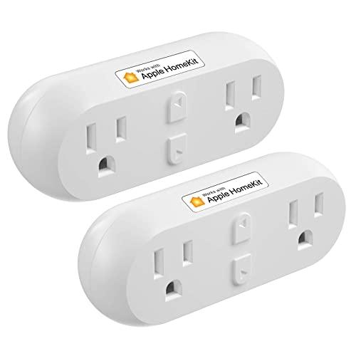 meross Smart Plug Dual WiFi Outlet Plug 2 in 1, Support Apple HomeKit, Siri, Alexa, Echo, Google Assistant and SmartThings, Voice & Remote Control, Timer, No Hub Required, 2Pack