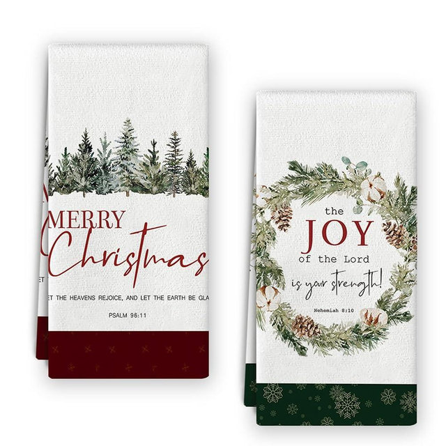 Bnzolyoia Christmas Kitchen Towels Set - Set of 2 Bible Verse Christmas Hand Towels Decorative, Christian Kitchen Towels 16x24, Christmas Kitchen Bathroom Decor