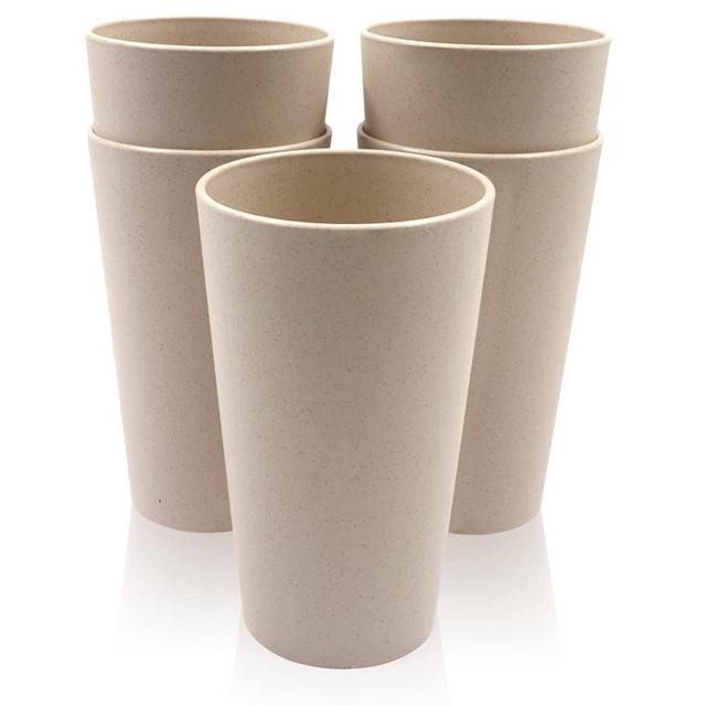 5PCS Big 20OZ Wheat Straw Cup, Unbreakable Reusable Drinking Cups Water Cup, Stackable Coffee Cup Juice Tumblers, Mug for Coffee, Tea, Water, Milk, Juice (Beige)