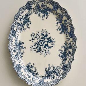 FLORAL EARTHENWARE SERVING DISH- BLUE