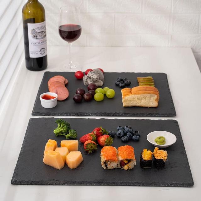2 Pieces Large Slate Cheese Boards Slate Board 16x12in, Slate Cheese Tray Serving Tray Serving Stone Tray Slate Platter with 1 Piece of Chalks