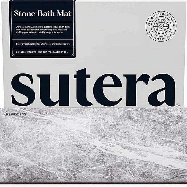 SUTERA - Stone Bath Mat, Diatomaceous Earth Shower Mat, Non-Slip Super Absorbent Quick Drying Bathroom Floor Mat, Natural, Easy to Clean (23.5 x 15 Granite)