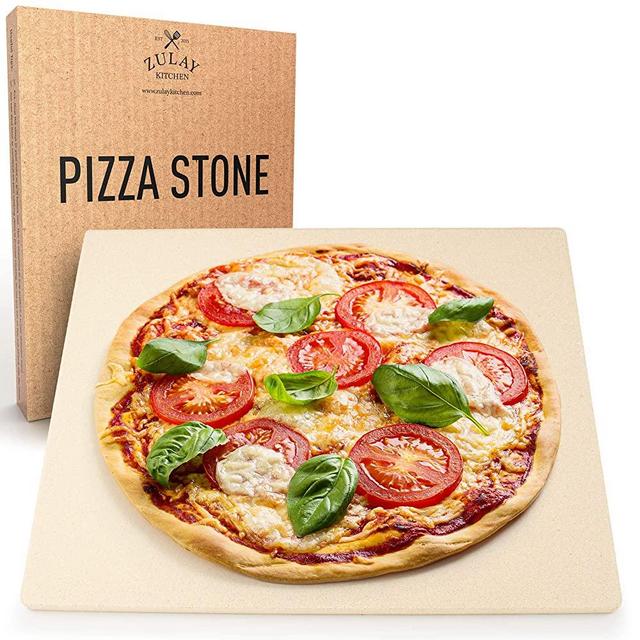 Zulay (15x12 inch) Large Pizza Stone for Oven - Heavy Duty Pizza Stone for Grill & Baking - Thermal Shock Resistant Rectangular Baking Stone for Oven with Dough Scraper