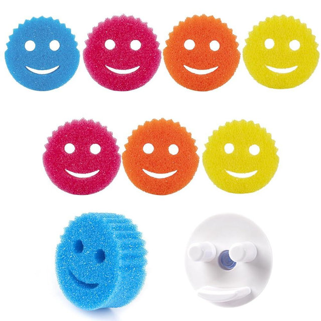 Scrub Dish Sponge Set Color Variety Pack (8 Sponges & 1 Sponge Holder), Scratch-Free Multipurpose Kitchen Sponge - Bpa Free, Multi-Functional Premium Cleaning Sponges