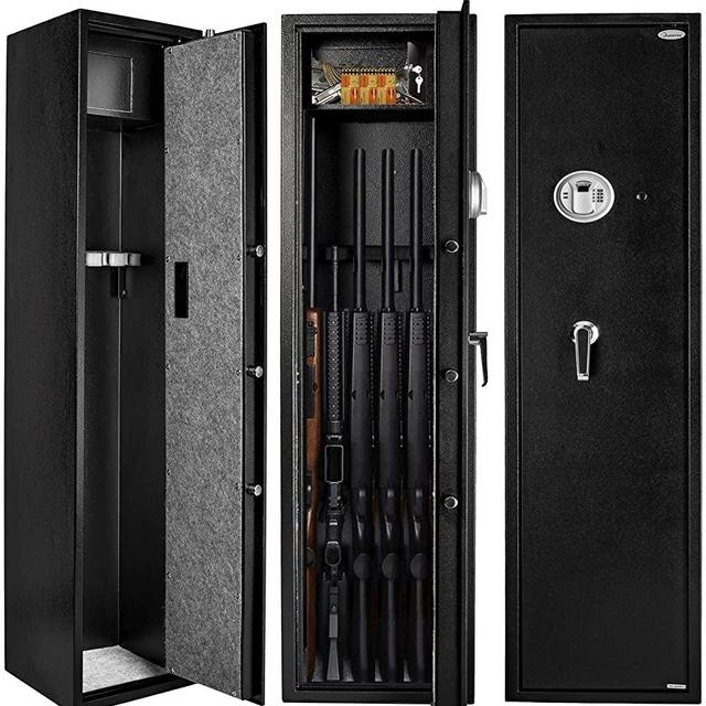 Quicktec Larger and Deeper Rifle Safe, New and Improved Gun Safe for 5-6 Rifles and Shotguns for Home, Quick Access Gun Storage Cabinet (w or w/o Scope) with Pistol Lockbox Silent Mode