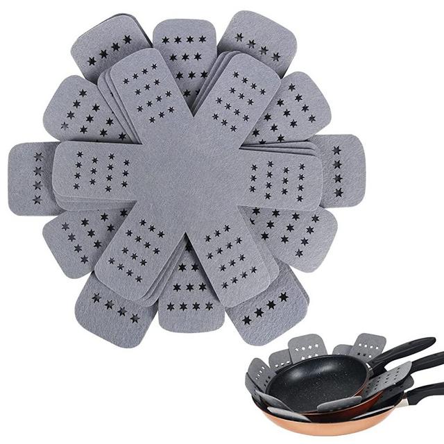 BYKITCHEN Pan Protectors with Stars, Larger & Thicker Pan Separators Protectors, Set of 9 and 3 Different Sizes, Pot Protectors for Stacking and Protecting Your Cookware