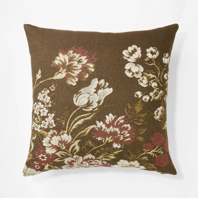 Floral Jacquard Square Throw Pillow Brown/Red/Cream - Threshold™ designed with Studio McGee