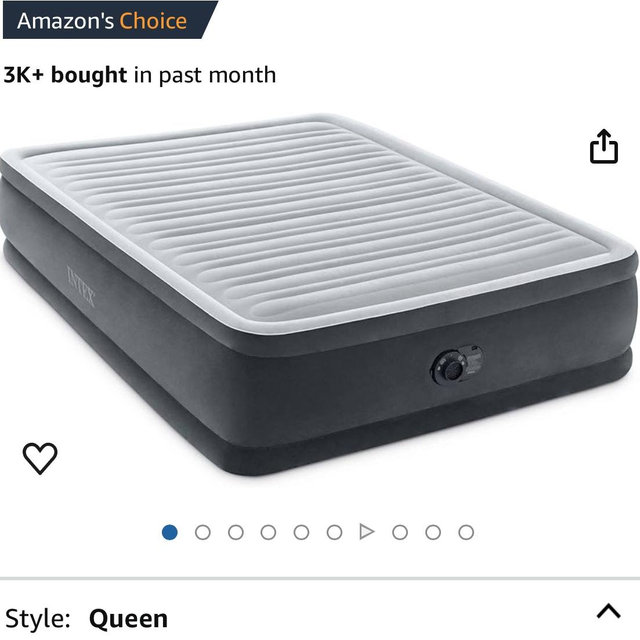 Intex Dura-Beam Deluxe Comfort-Plush Elevated Air Mattress: Fiber-Tech – Queen Size – Built-in Electric Pump – 18in Bed Height – 600lb Weight Capacity