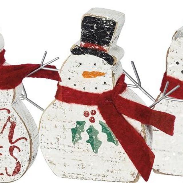 Primitives by Kathy Hand Lettered Christmas Winter Wishes Chunky Sitter Snowmen (Set of 3)