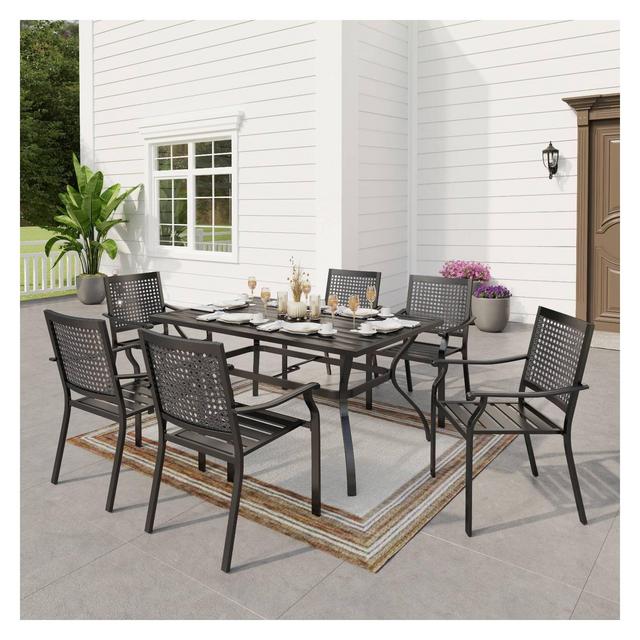 7pc Outdoor Dining Set with Chairs & Metal Table with Umbrella Hole - Captiva Designs