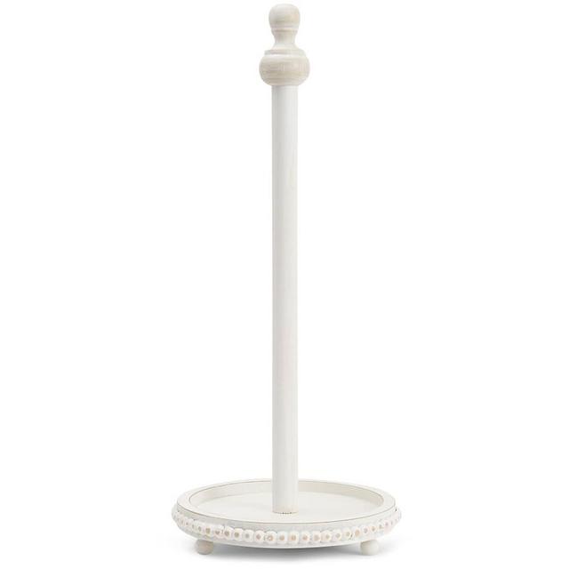 Wooden Rustic Paper Towel Holder for Kitchen Organization, Distressed Standing Holder for Modern Home Décor, Countertop, Dining Table, White Washed Color (6.5x16 in)