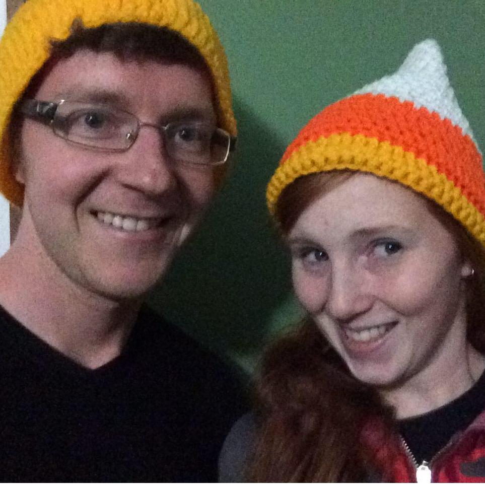 Halloween 2014! Hilary's mum crocheted us candy corn hats. We still have them, thanks mum!