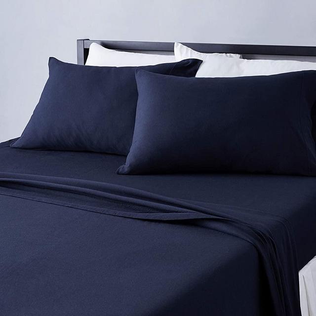 Amazon Basics Cotton Jersey Bed Sheet Set - Queen, Navy Blue