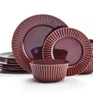 Dannie 12-Piece Stoneware Dinnerware Set, Red, Service for 4