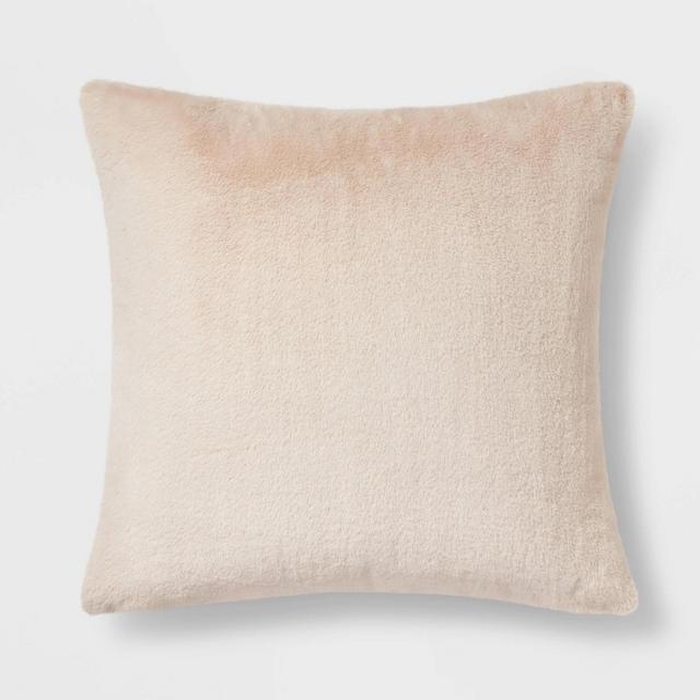 Oversized Faux Rabbit Fur Square Throw Pillow Neutral - Threshold™