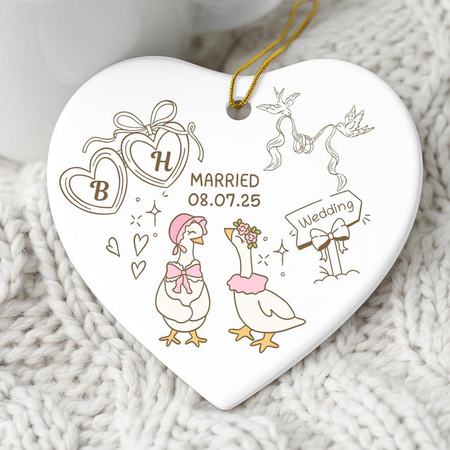 Personalized Lesbian Wedding Ornament, First Christmas married Silly goose Ornament, Lesbian couple Ornament 2025, Newlywed LGBTQ couple Gif