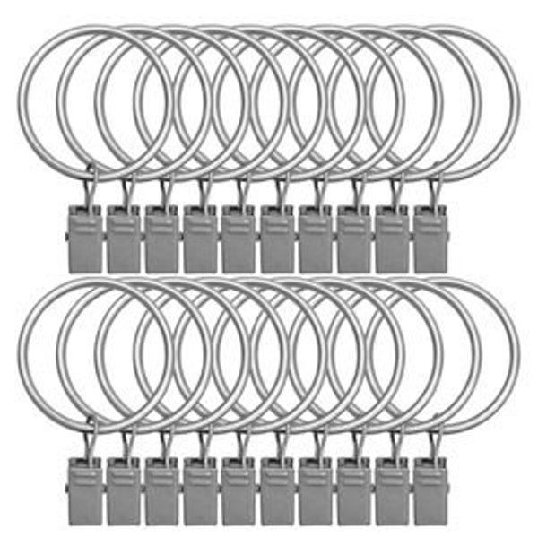20 Pack Curtain Rings with Clips 1.5" Interior Diameter,Metal Drapery Clips with Rings,Curtain Clips,Strong Vintage Decorative Rustproof Drapery Ring with Hooks for Bathroom,Bedroom(Matte Silver)