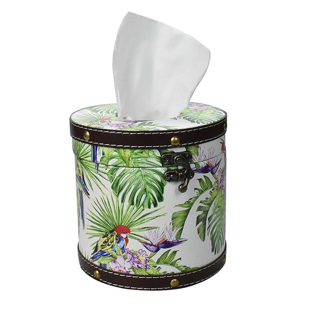 Decorative Toilet Paper Roll Cover with Lid - 5.5cm Diameter, PU Leather & Wood, Space-Saving, Multi-Color, Waterproof Bathroom Storage for Tissues, Cosmetics, Remotes (Banana Leaf Green)