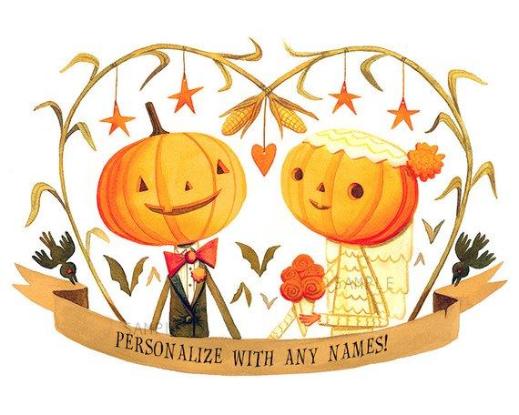 Custom Halloween Wedding Couple Signed Print Art by Rhode Montijo