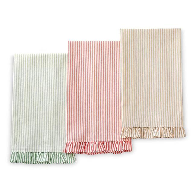 Folkulture Dish Towels or Tea Towels, Modern Hanging Kitchen Towels or Dishcloths for Drying Dishes, Set of 3 Dish Cloth or Flour Sack Towel for Farmhouse Decor, 20 X 26 Inches, Christmas Frill