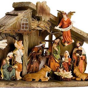 BRUBAKER Christmas Holiday Decoration - Real Life Nativity Set - Stable with 11 Resin Figurines (not re-arrangeable) - Nativity Scene (New Package) - Designed in Germany
