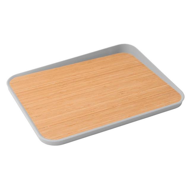 Leo 14.25" Bamboo Cutting Board + Plate, Gray