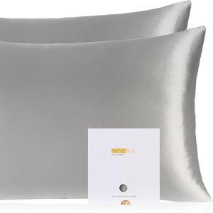 ZIMASILK 100% Pure Mulberry Silk Grey Pillowcase 2 Pack, Soft and Smooth,Both Sides Premium Grade 6A Silk, 600 Thread Count,with Hidden Zipper (Queen 20''x30'',Grey)