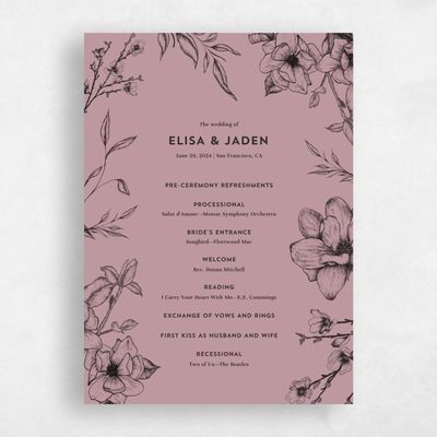 Dusty Rose, Pink Wedding Program - Birkenfeld