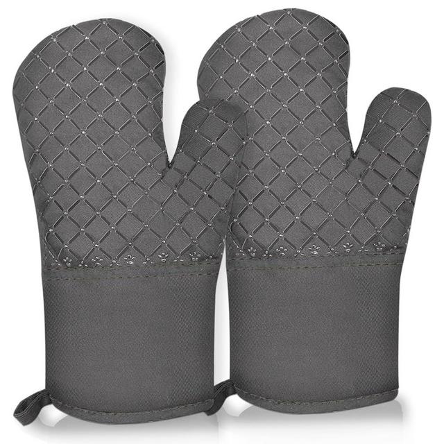 2 Pcs Oven Mitts Heat Resistant for Kitchen, Kitchen Oven Gloves, Long Oven Mitts and Pot Holder with Non-Slip Silicone Stripe Soft Cotton Lining, Silicone Oven Mitts for Cooking Baking BBQ Dark Grey