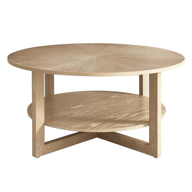 YESHOMY Round Coffee Table for Living Room, Solid Wood with 2-Tier Storage Shelf, Center Large Circle Design, 35.5 x 35.5 x 18 Inch, Espresso