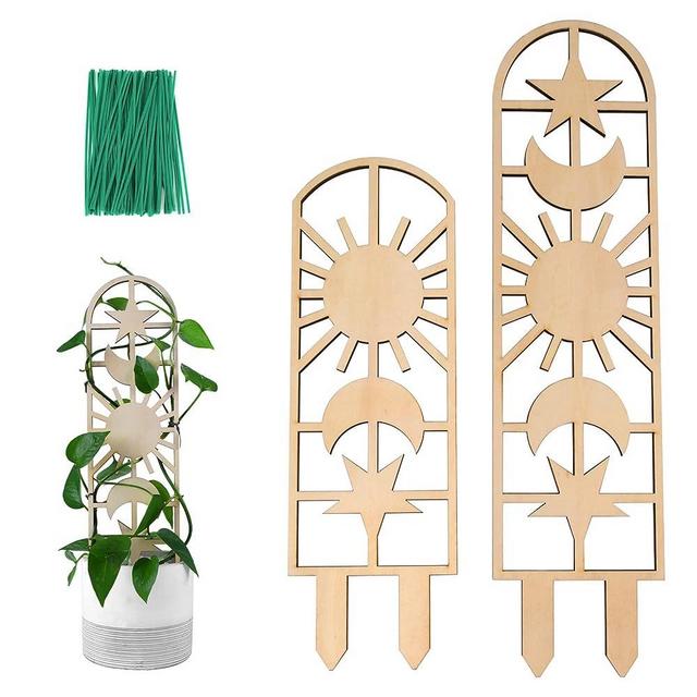 WellSign Garden Plant Trellis for Climbing Plants Indoor, 16.14 inch Small Wooden Trellis for Potted Plants with Moisture-Proof Layer for Vine Ivy Flower Support, Galaxy Series Design Pattern 2Pack